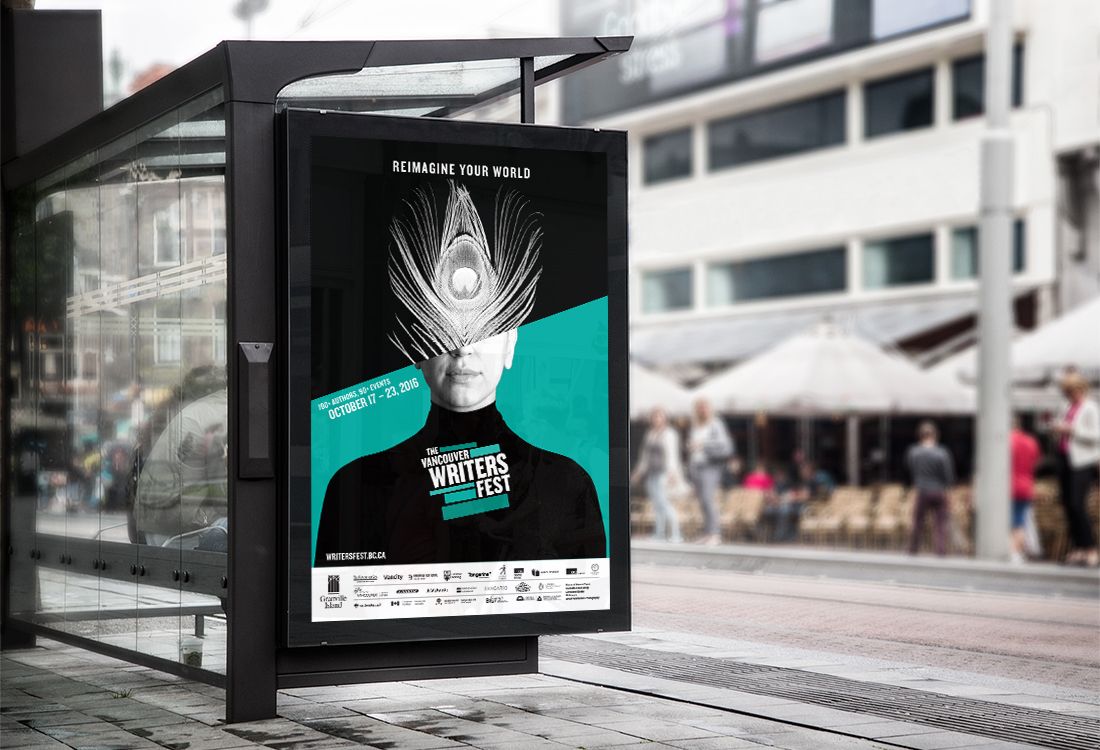 Vancouver Writers Fest's rebranded marketing bus stop advertisement