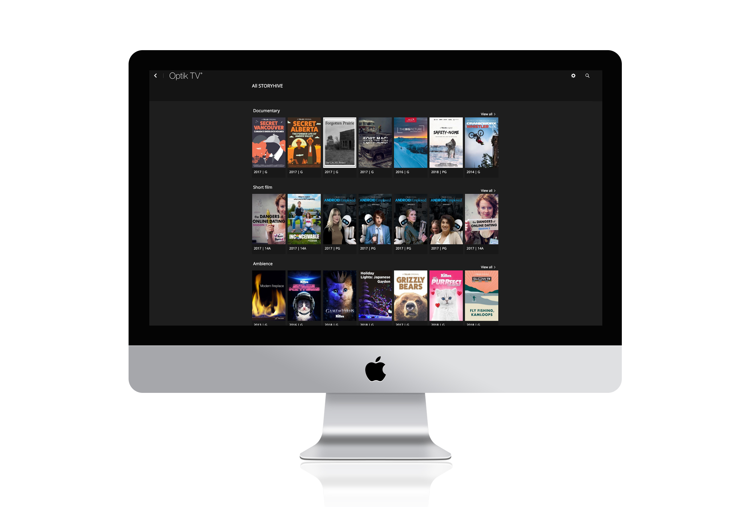 Telus Originals desktop home page, displaying 