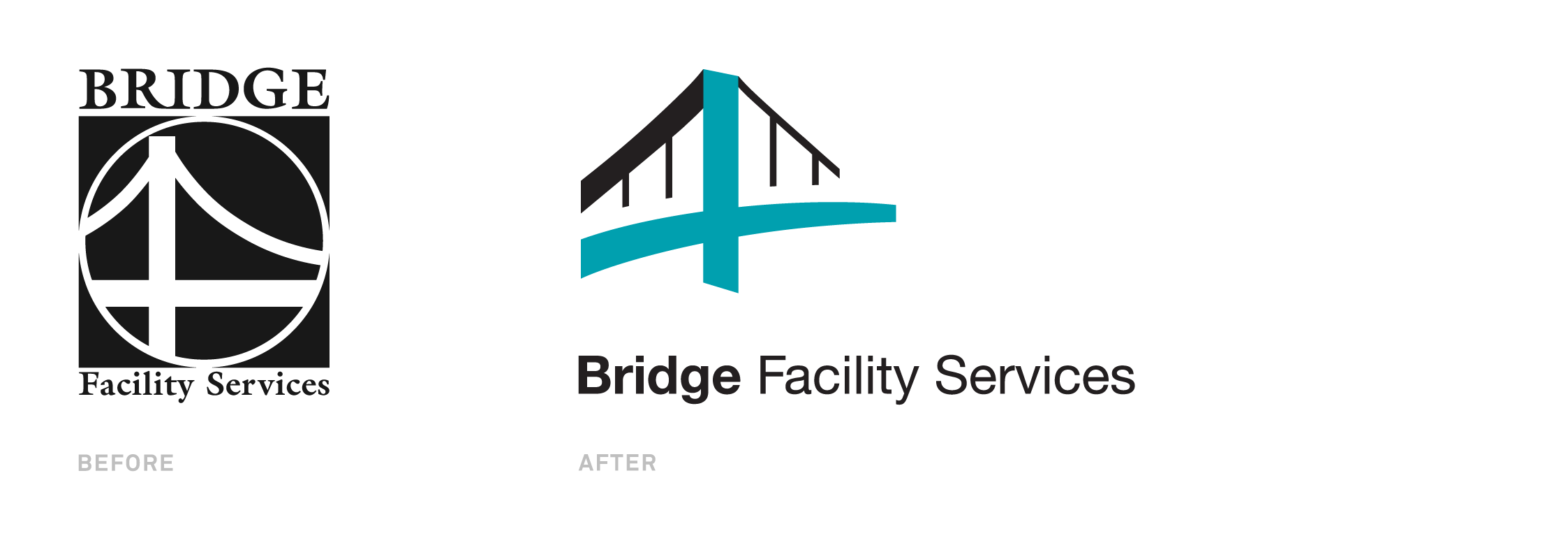 Rebrand for Bridge Facility Services featuring old logo vs rebrand logo