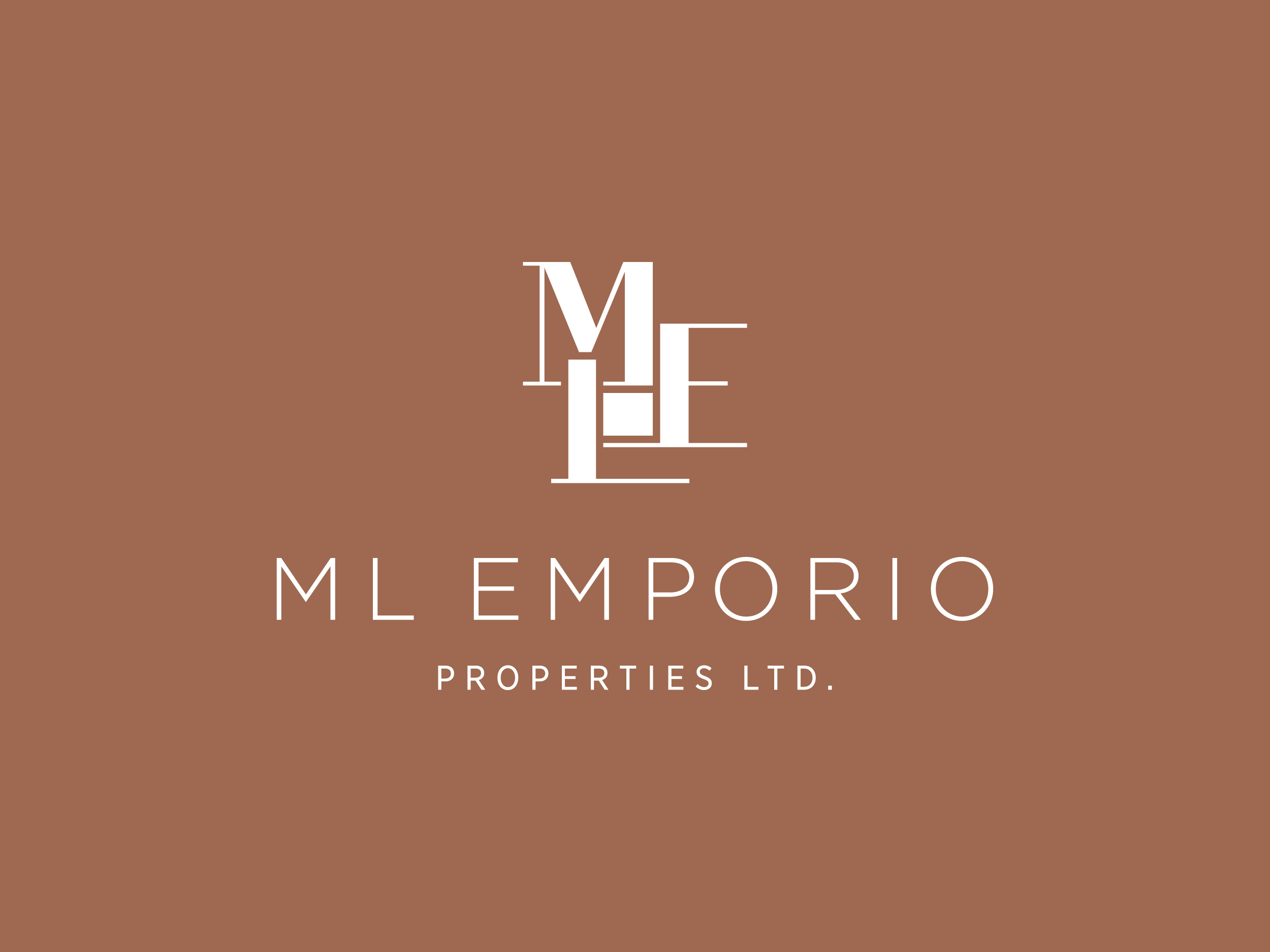 ML Emporio Properties refreshed logo in core colours; Black, White, and copper
