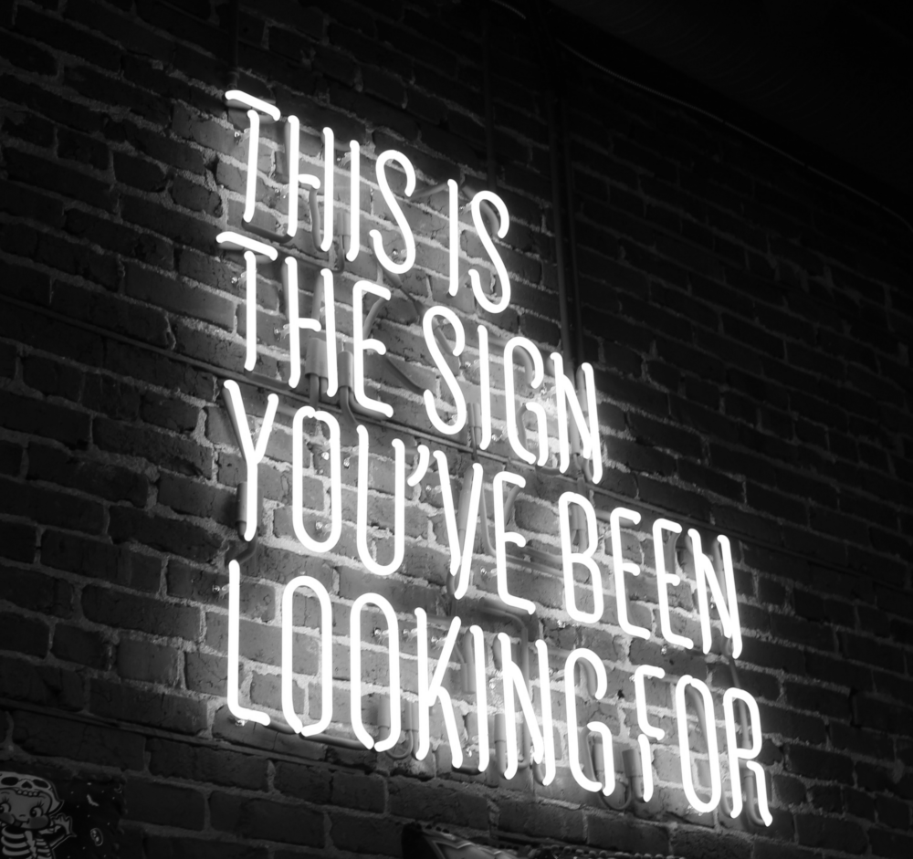 neon sign that says "This is the sign you've been looking for"