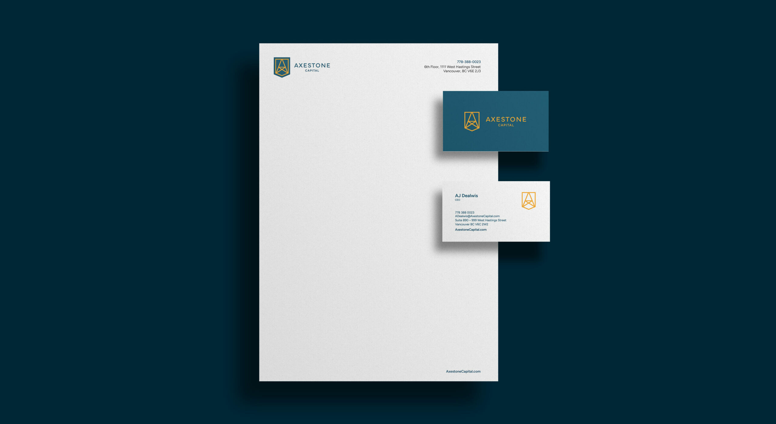 Axestone letterhead and business cards